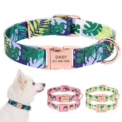 2020 Berry New Gold Nameplate Buckle Nylon Lining Printed Cloth Dog Collar De Perro For Dogs Pets